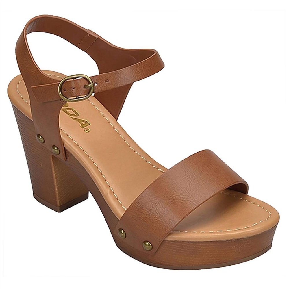 SODA Womens Bold Buckles Studded Wedge Clog Sandal